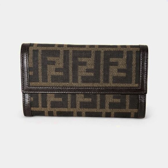 Y2K Fendi Zucca FF Trifold Wallet Brown Monogram Italy
